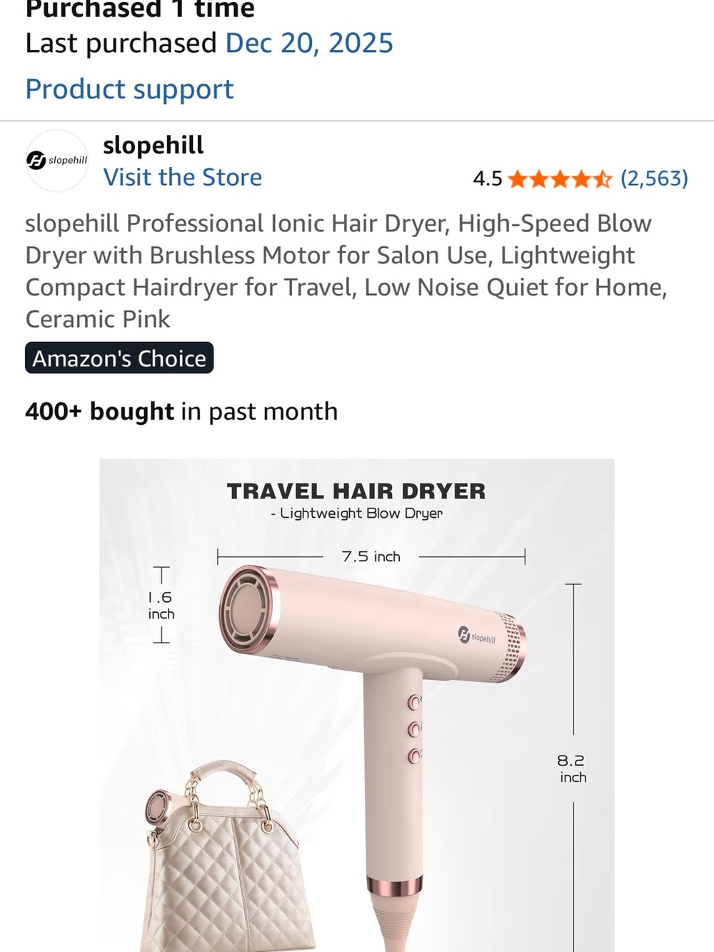 Pink Compact Ionic Travel Hair Dryer